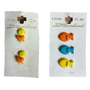 Streamline‎ Fish Ducks Buttons Orange Yellow Two Sets France Spain Vintage NEW
